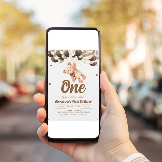 ボーイベアークマと風船テディベア誕生日 招待状