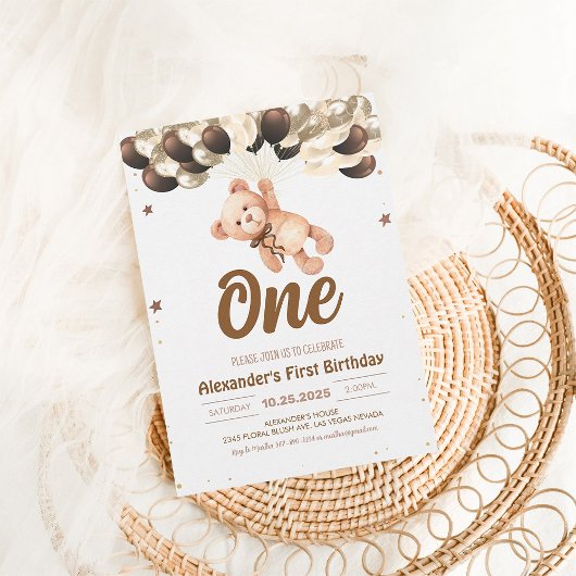 ボーイベアークマと風船テディベア誕生日 招待状