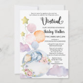 ボーイベアーピンクフローラバルーン仮想ベビーシャワー 招待状 (正面)