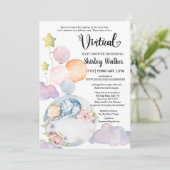 ボーイベアーピンクフローラバルーン仮想ベビーシャワー 招待状 (スタンド正面)