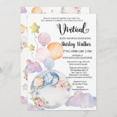 ボーイベアーピンクフローラバルーン仮想ベビーシャワー 招待状 (正面/裏面)