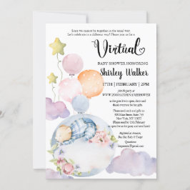 ボーイベアーピンクフローラバルーン仮想ベビーシャワー 招待状