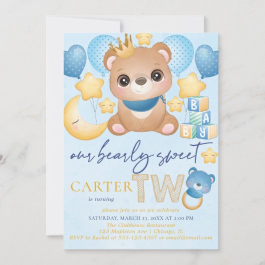 ボーイベアーブルーセカンド誕生日 招待状 (正面)