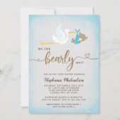 ボーイベア我々は真摯に待つことができ赤ちゃんシャワー招待状 案内状 (正面)