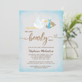 ボーイベア我々は真摯に待つことができ赤ちゃんシャワー招待状 案内状 (スタンド正面)