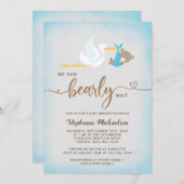 ボーイベア我々は真摯に待つことができ赤ちゃんシャワー招待状 案内状 (正面/裏面)