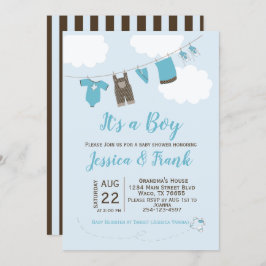 ボーイベイビーシャワー服ライン招待状 招待状