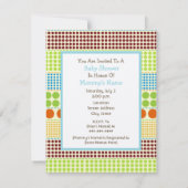 ボーイベイビーシャワー青い台車とボホドット 招待状 (裏面)