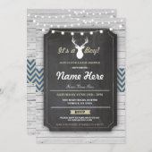 ボーイベビシャワーア素朴ントラーチョークスタン招待状 招待状 (正面/裏面)