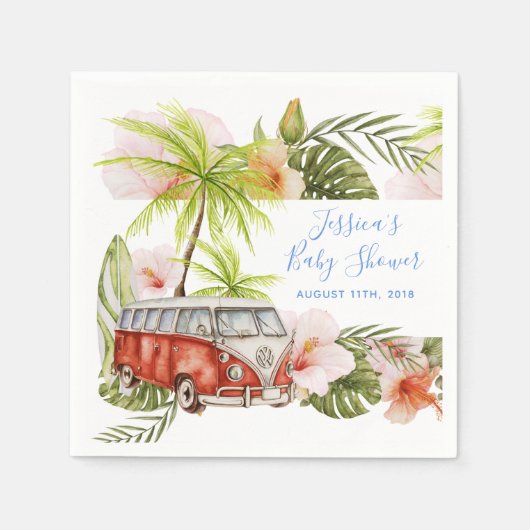 ボーイベビーサーフボードトロピカルビーチシャワーナプキンス スタンダードカクテルナプキン (正面)