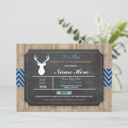 ボーイベビーシャワーチョークア素朴ントラースタン招待状 招待状 (スタンド正面)