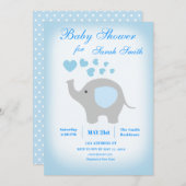 ボーイベビーシャワーブルーエレファント招待状 招待状 (正面/裏面)