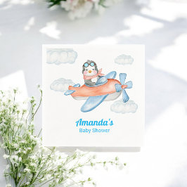 ボーイベビーシャワーブルーフライトペンギン紙ナプキン スタンダードカクテルナプキン