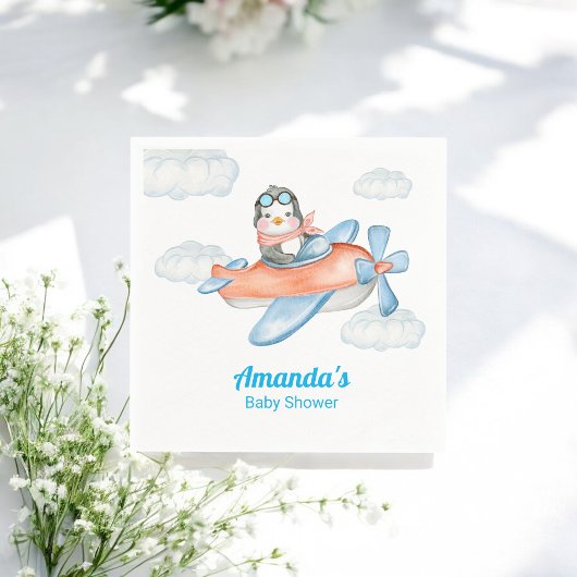 ボーイベビーシャワーブルーフライトペンギン紙ナプキン スタンダードカクテルナプキン