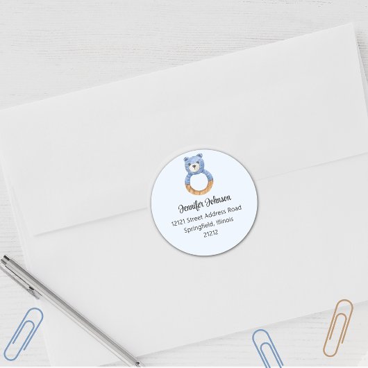ボーイベビーシャワーブルーベア差出人住所 ラウンドシール