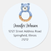 ボーイベビーシャワーブルーベア差出人住所 ラウンドシール (正面)