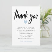 ボーイベビーシャワーブルーモダンハート サンキューカード (スタンド正面)