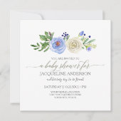 ボーイベビーシャワーブルーnホワイトローゼウッド素朴 招待状 (正面)