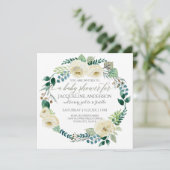 ボーイベビーシャワーブルーnホワイトローゼリーフリース 招待状 (スタンド正面)