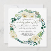 ボーイベビーシャワーブルーnホワイトローゼリーフリース 招待状 (正面)