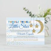 ボーイベビーシャワー招待状キラキラ光る小さな星青 招待状 (スタンド正面)