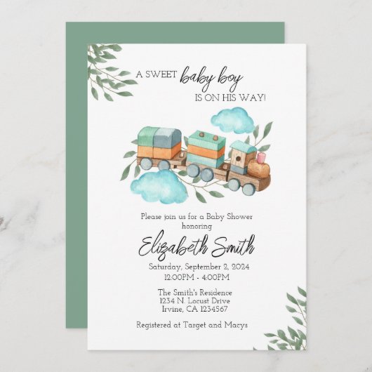 ボーイベビーシャワー招待状テンプレート 招待状 (正面/裏面)