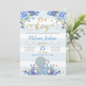 ボーイベビーシャワー招待状、エレファントベビーシャワー 招待状 (スタンド正面)