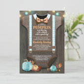 ボーイベビーシャワー秋パンプキンバ素朴ラップウッド 招待状 (スタンド正面)