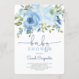 ボーイベビーシャワー、青い水彩フローラボーイ 招待状