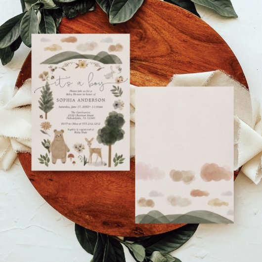 ボーイベビーボーホーウッドランドベビーシャワー招待状カード 招待状