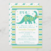 ボーイベビー恐竜ミントグリーンシャワー招待状 招待状 (正面/裏面)