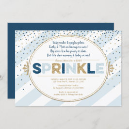 ボーイベビー散水招待ネイビーブルー金ゴールド 招待状