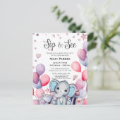 ボーイベビー象フェスティバルブルーバルーンSIPと参照 インビテーションポストカード (スタンド正面)