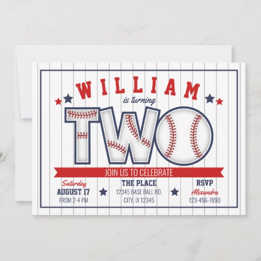 ボーイベースボールセカンド誕生日招待状 招待状 (正面)