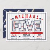 ボーイベースボールファイブ誕生日招待状 招待状 (正面/裏面)