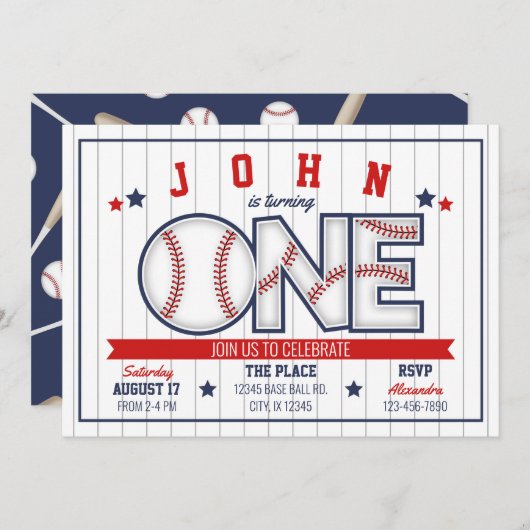 ボーイベースボールファースト誕生日招待状 招待状 (正面/裏面)