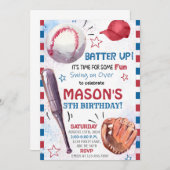 ボーイベースボール誕生日 招待状 (正面/裏面)