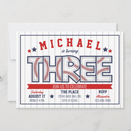 ボーイベースボール3rd誕生日招待状 招待状 (正面)