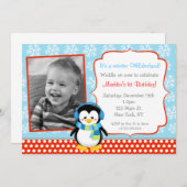 ボーイペンギンウィンター誕生日招待状 招待状 (正面/裏面)