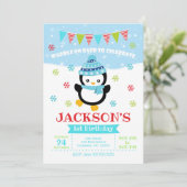 ボーイペンギン誕生日招待状 招待状 (スタンド正面)
