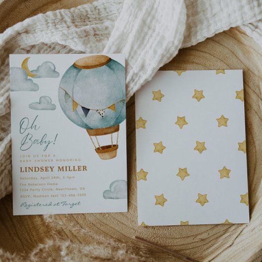 ボーイホットエアバルーンベビーシャワー招待状 招待状
