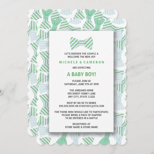 ボーイボウタイ赤ちゃんシャワー招待状ボウタイボウタイ 招待状 (正面/裏面)