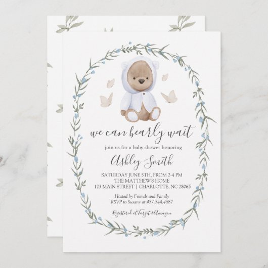 ボーイボヘミアンベアーベイビーシャワー招待状 招待状 (正面/裏面)