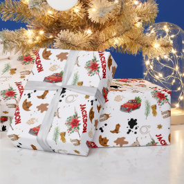 ボーイマイファーストRodeoカウボーイクリスマス誕生日 ラッピングペーパー