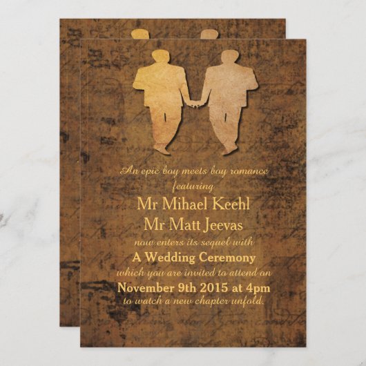 ボーイメッツボーイゲイ結婚式招待状 招待状 (正面/裏面)
