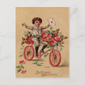 ボーイメールピンク花自転車誕生日 ポストカード (正面)