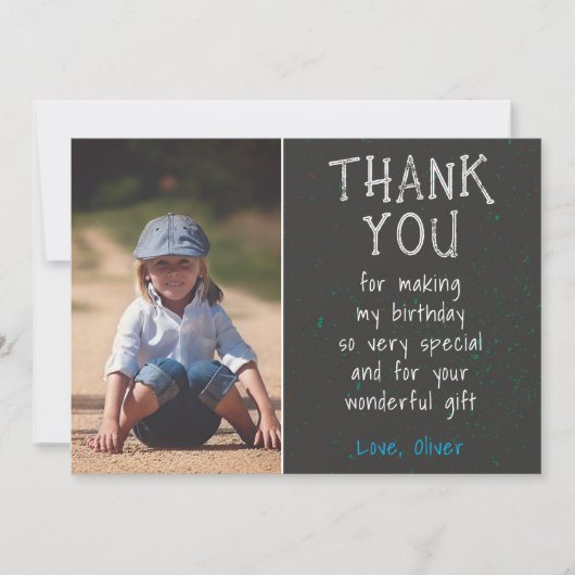 ボーイモダントシンプルフォト誕生日 サンキューカード (正面)