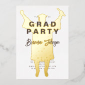ボーイモダンブラウン金ゴールド卒業パーティー 箔招待状 (正面)
