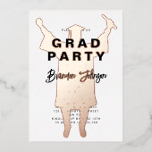 ボーイモダンブラックバラ金ゴールド卒業パーティー 箔招待状 (正面)