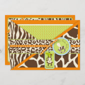 ボーイモンキージャングルサファリベビーシャワー 招待状 (正面/裏面)